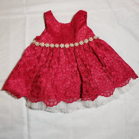 American Princess Embellish Party Dress Baby Girl 3 Mo Red Lace Textured Formal - Picture 9 of 9
